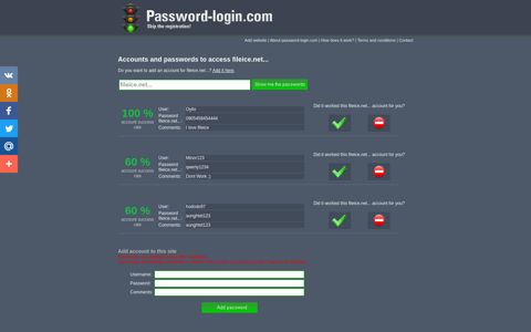 Accounts and passwords to access fileice.net...