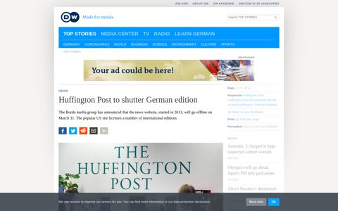 Huffington Post to shutter German edition | News | DW | 11.01 ...