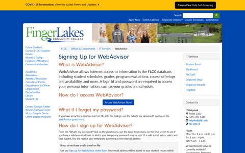 Signing Up for WebAdvisor | Finger Lakes Community College