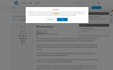 EWS admin password - HP Support Community - 6594883