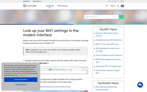 Look up WiFi settings in modem interface | CenturyLink