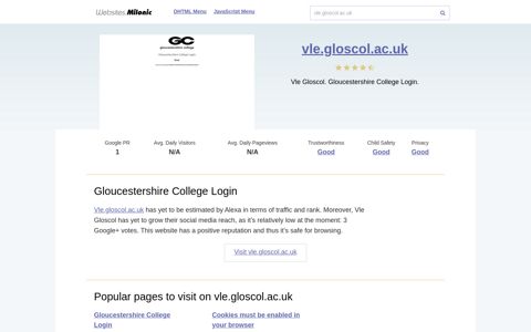 Vle.gloscol.ac.uk website. Gloucestershire College Login - Error.
