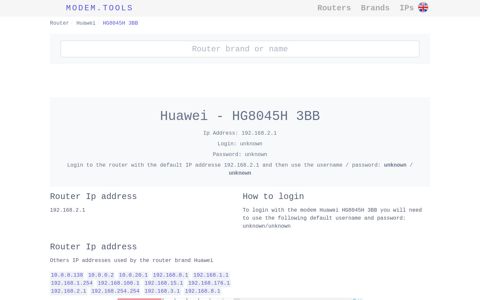Huawei HG8045H 3BB Default Router Login and Password