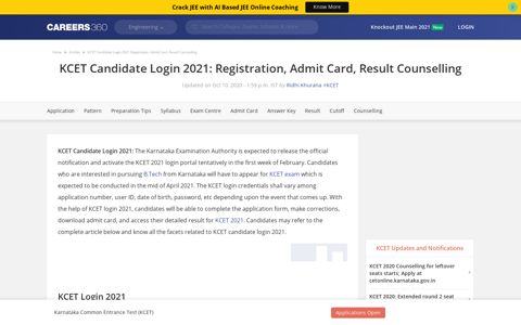 KCET Candidate Login 2021: Registration, Admit Card, Result ...
