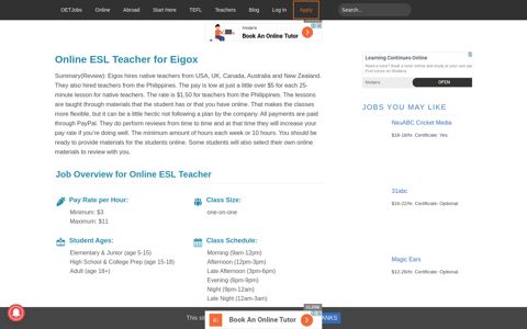 Online ESL Teacher - Eigox - Reviews - Requirements ...