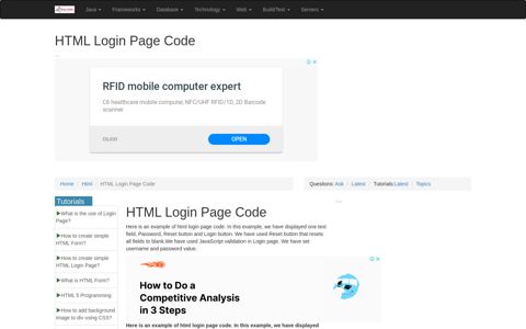 HTML Login Page Code - RoseIndia.Net