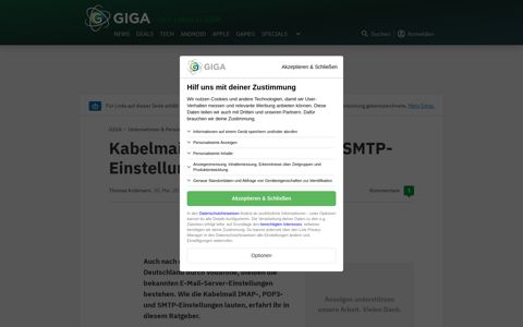Kabelmail: IMAP-, POP3- und SMTP-Einstellungen - Giga