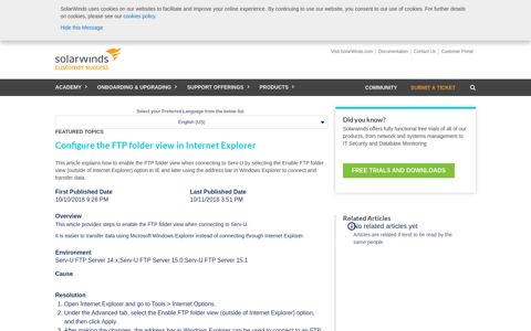 Configure the FTP folder view in Internet Explorer