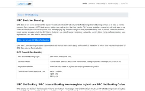 IDFC Internet Banking How to register ... - IDFC NET Banking