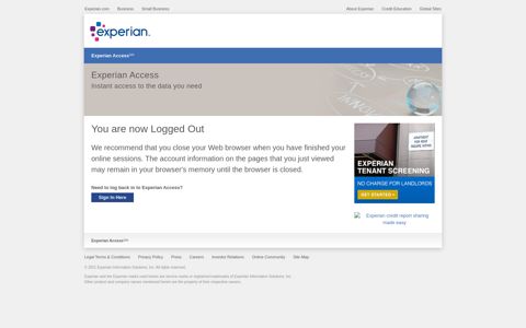 Sign Out Successful - Experian Access