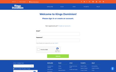 Login or Sign up for an Account - Kings Dominion