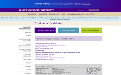 Positions in Handshake - James Madison University