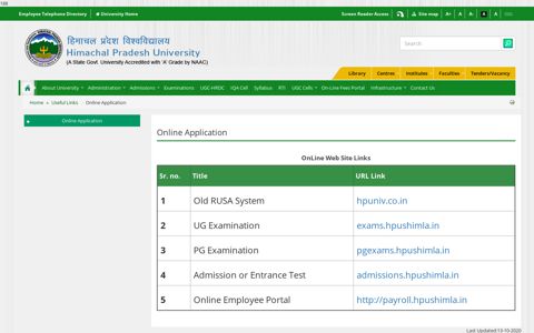 Online Application | Himachal Pradesh University Shimla, India