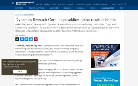 Dynamics Research Corp. helps soldiers defeat roadside bombs