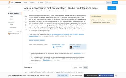App is misconfigured for Facebook login : Kindle Fire ...