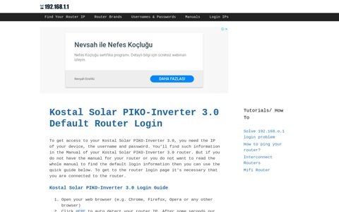 Kostal Solar PIKO-Inverter 3.0 - Default login IP, default ...