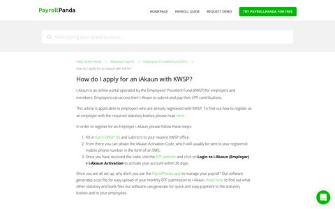 PayrollPanda — How do I apply for an iAkaun with KWSP?