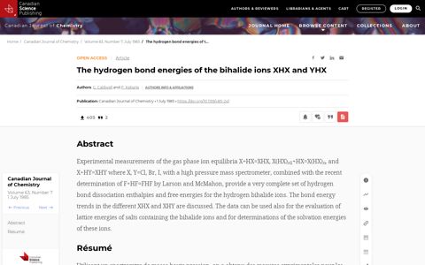 The hydrogen bond energies of the bihalide ions XHX− and ...