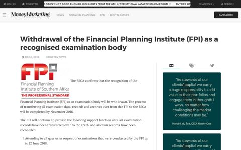 Withdrawal of the Financial Planning Institute (FPI) as a ...