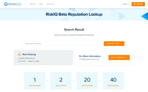 RiskIQ Beta Reputation Lookup - cr-agr001.jouwweb.nl