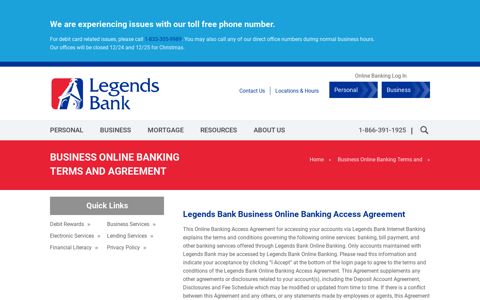 Business Online Banking Terms and Agreement - Legends Bank