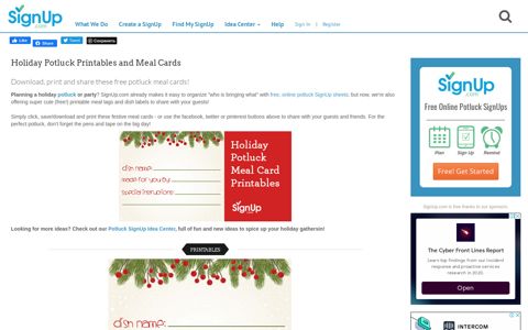 Holiday Potluck: Free Printable Meal Cards | SignUp.com