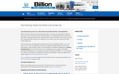 Car Loan and Honda Lease in Iowa City | Billion Honda Auto ...