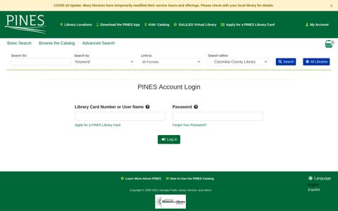 Account Login - Columbia County Library - Gapines.org