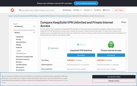 KeepSolid VPN Unlimited vs Private Internet Access | G2