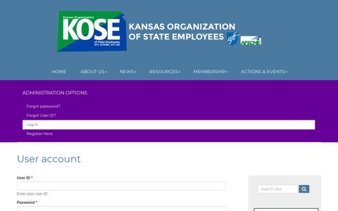 User account - Kansas Organization of State Employees (KOSE)