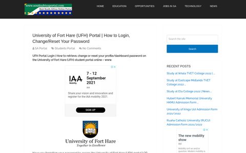 University of Fort Hare (UFH) Portal | How to Login, Change ...