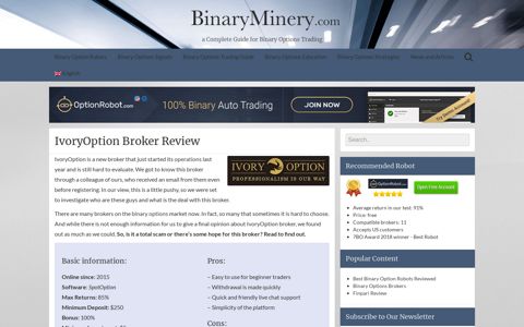 • IvoryOption Broker Review • - Binary Options Brokers