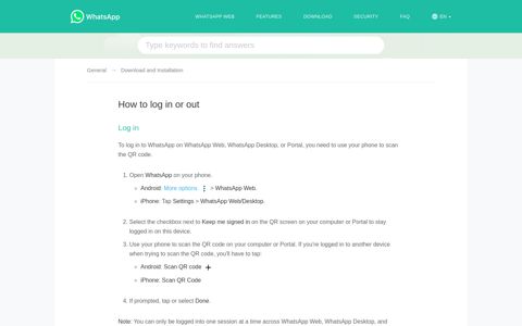 How to log in or out - WhatsApp FAQ
