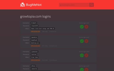 growtopia.com logins - BugMeNot