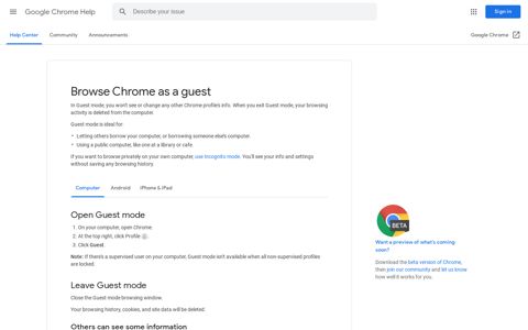 Browse Chrome as a guest - Computer - Google Chrome Help