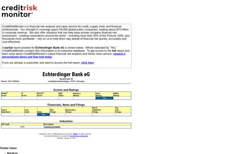 Commercial Credit Report for Echterdinger Bank eG ... - Sign In