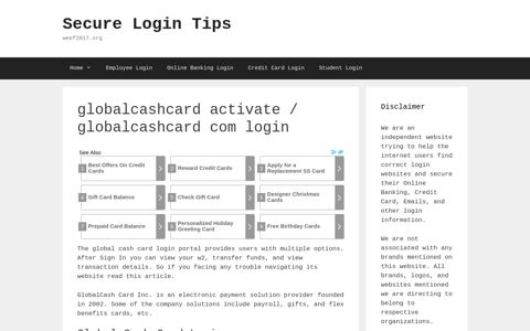 globalcashcard activate / globalcashcard com login - Secure ...