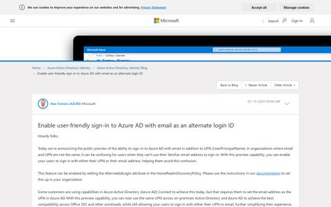 Enable user-friendly sign-in to Azure AD with email as an ...