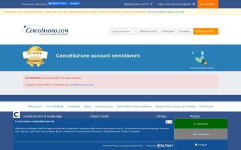 Cancellazione account cercolavoro | cercolavoro.com