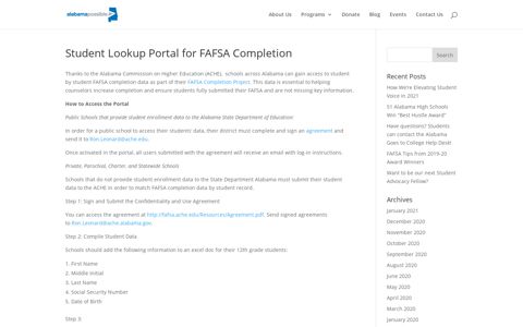 Student Lookup Portal for FAFSA Completion - Alabama ...