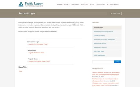 Account Login - Pacific Legacy Property Management