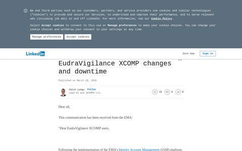 EudraVigilance XCOMP changes and downtime - LinkedIn