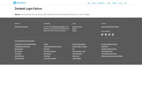 Zendesk Login Failure - hp's Developer Portal |