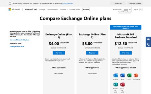 Compare Microsoft Exchange Online Plans