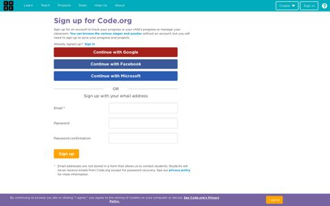 Sign up for Code.org - Code Studio