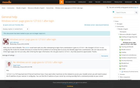 Windows server: page goes to 127.0.0.1 after login - Moodle.org