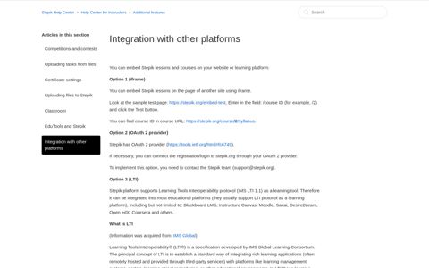 Integration with other platforms – Stepik Help Center