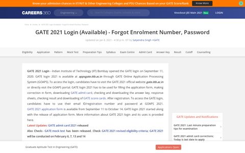 GATE 2021 Login (Available) - Forgot Enrolment Number ...