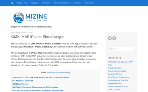 GMX IMAP iPhone Einstellungen - MIZINE