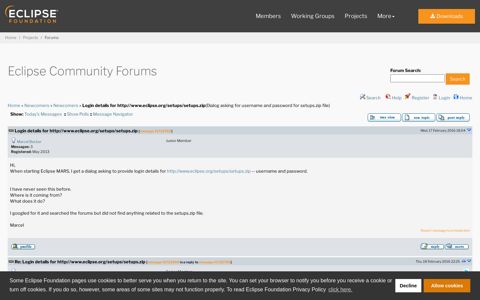 Newcomers » Login details for ... - Eclipse Community Forums